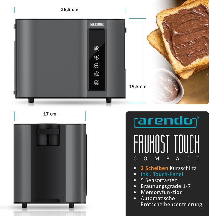 Actual product image Arendo Toaster stainless steel 2 slices short slot, display with remaining time indicator, touch panel