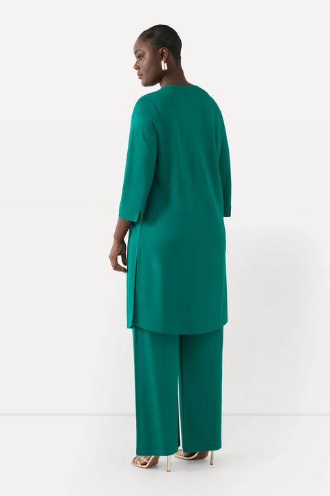 Immagine prodotto Ulla Popken Maglia dal taglio lungo in piqué fluente con scollo a tunica e maniche a 3/4 (42, 44)