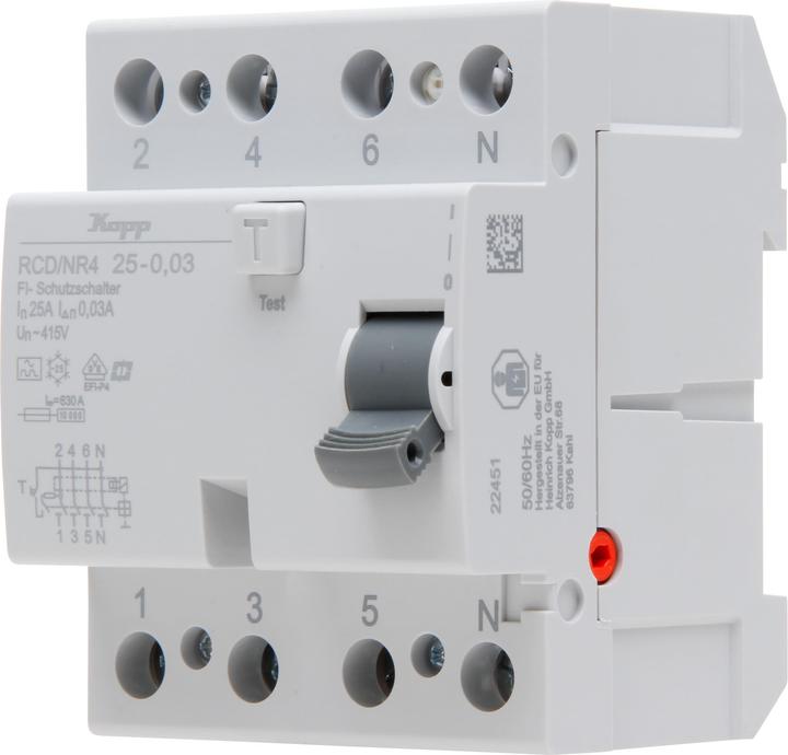 Produktbild Kopp Fehlerstromschutzschalter, 25A, 4-polig, Typ A