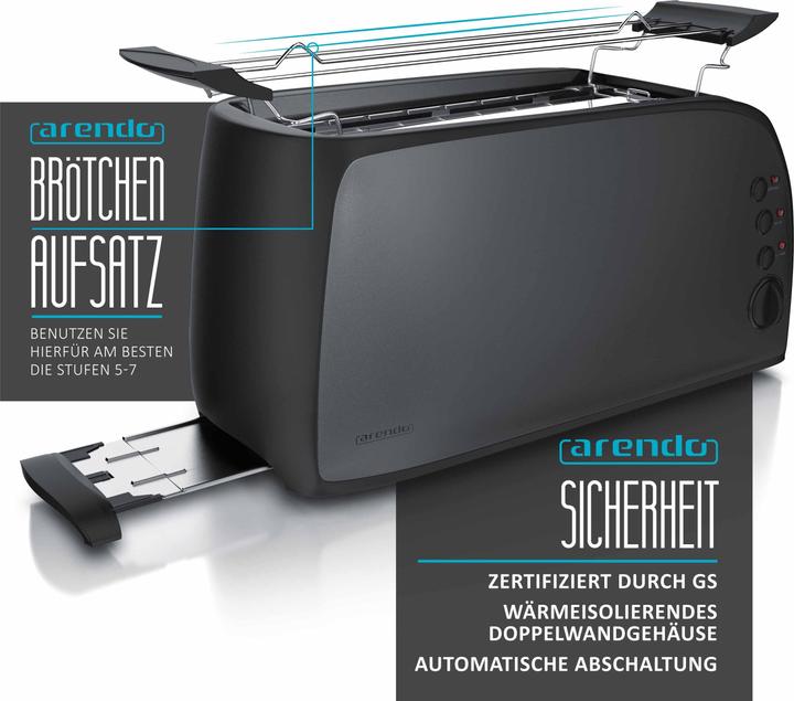 Image du produit Arendo Grille-pain à fente longue, support à petits pains, boîtier thermo-isolant, 7 positions