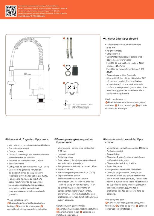 Actual product image Rousseau Kitchen Tap OPUS Chrome