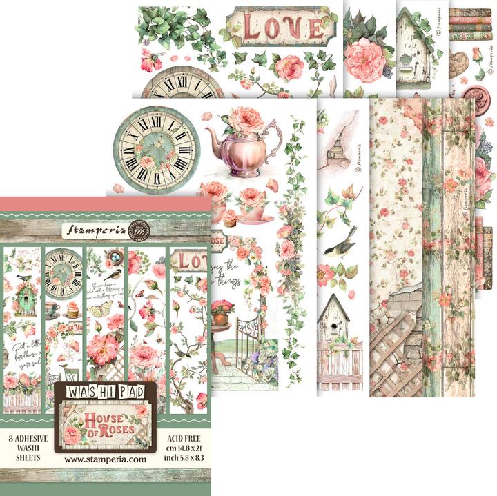 Actual product image Stamperia Washi Pad "House of Roses", 8 sheets, A5