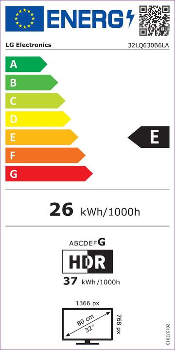 Energie-Label LG 32LQ630B6LA (32", LQ63, LED, HD ready, 2022)