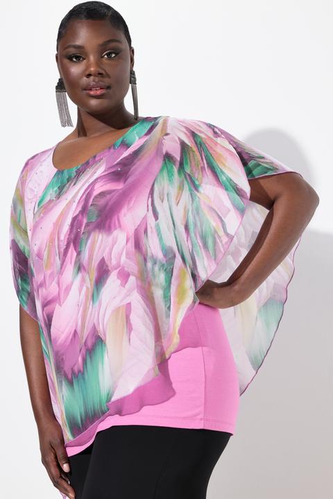 Immagine prodotto Ulla Popken Blusa a doppio strato dal taglio oversize con chiffon, scollo a girocollo e mezze maniche (50, 52)