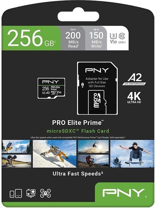 Produktbild PNY microSD Pro Elite Prime 256GB (256 GB, microSDXC, U3, UHS-I)