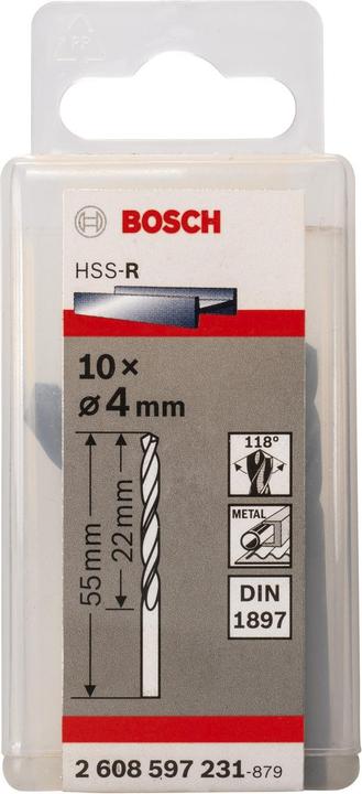Produktbild Bosch Professional Zubehör Karosseriebohrer HSS-R, DIN 1897, 4 x 22 x 55 mm, 10er-Pack (4 mm)