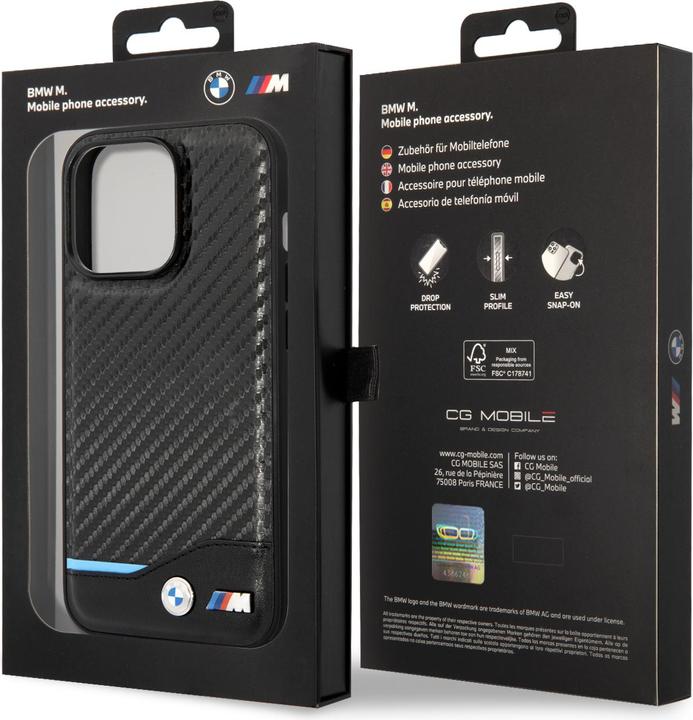 Actual product image BMW Case BMHCP14L22NBCK iPhone 14 Pro 6.1" czarny/black Leather Carbon (Apple iPhone 14 Pro)