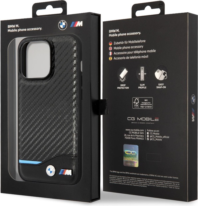 Productafbeelding BMW Hoesje BMHCP14L22NBCK iPhone 14 Pro 6,1" czarny/zwart Leer Carbon (Apple iPhone 14 Pro)