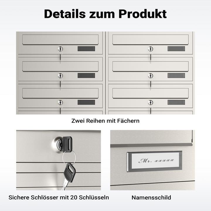 Produktbild Wiltec 10er Briefkastenanlage Edelstahl 2x5 Fächer Standbriefkasten Briefkasten