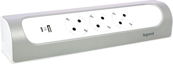 Image du produit Legrand Multiprise d'angle 3x prise, USB-A, USB-C, sans câble Ultra blanc/aluminium 694504 (3 x)