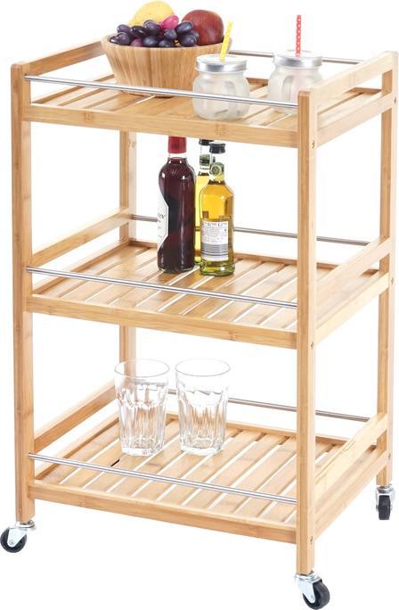 Actual product image Swisshandel24 Trolley, rolling shelf All-purpose trolley, 3 levels with 2x storage basket Bamboo brown