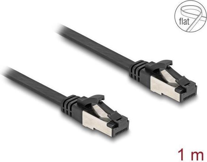 Produktbild Delock RJ45 Flachband Patchkabel Stecker zu Stecker Cat.8.1 flexibel 1 m schwarz (U/FTP, CAT8.1, 1 m)