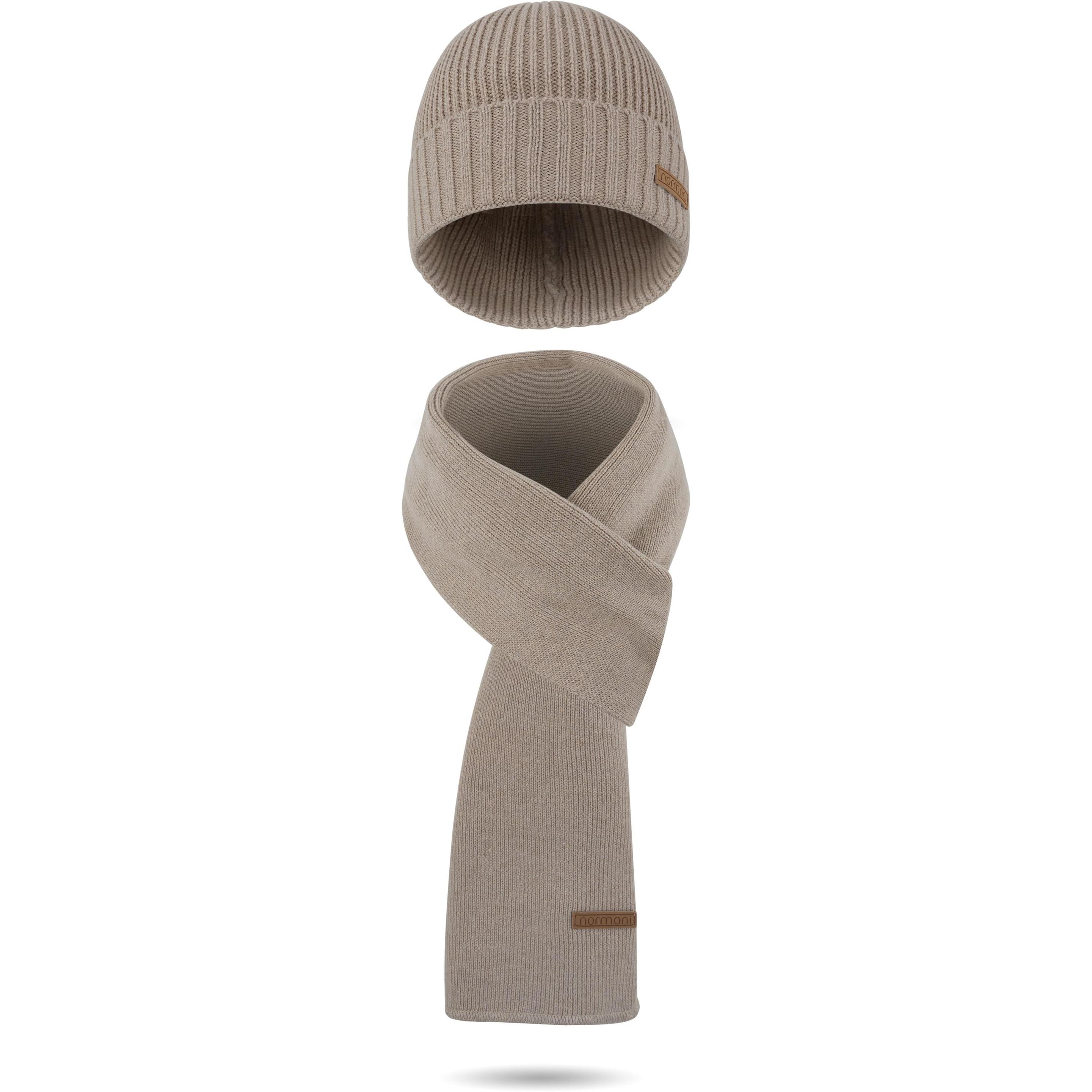 Normani, Herren, Mütze, Winterset aus Merinowolle Schal und Mütze glatt Yuma - 9115, Beige