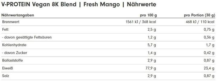 Nährwerte und Zutaten ProFuel V-Protein 8K Blend (750 g, 1x, Mango)