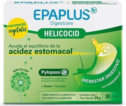Actual product image Epaplus Digestcare Helicocid Hat 30 Tablets Helps Balance Heartburn and Digestive Well-being with Ch