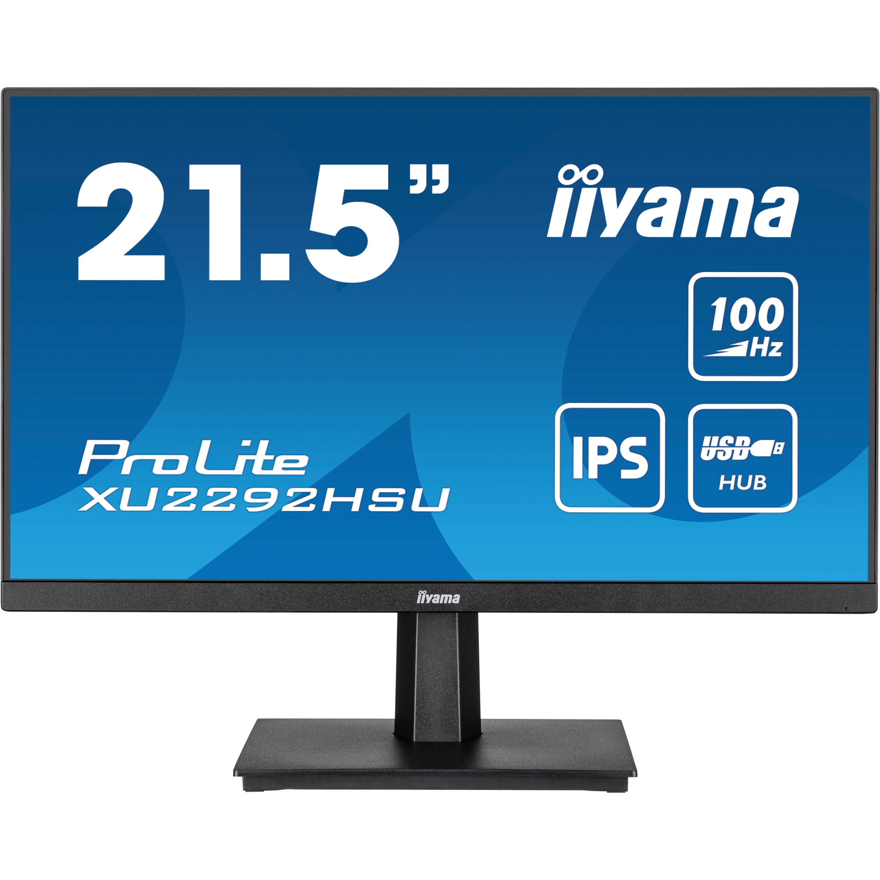 iiyama XU2292HSU-B6 54,61cm 21,5Zoll ETE IPS FHD 100Hz 250cd/m2 0.4ms HDMI DP USB-HUB 4x3.2 Speakers (1920 x 1080 Pixel, 21.50"), Monitor, Schwarz
