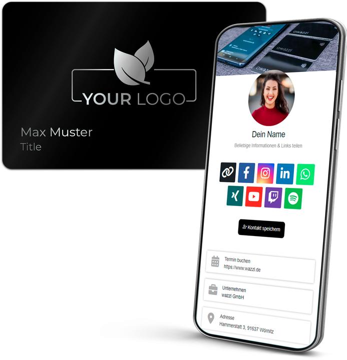 Immagine prodotto wazzl Biglietto da visita personalizzabile in metallo antracite (Laser) - Biglietto da visita digitale NFC