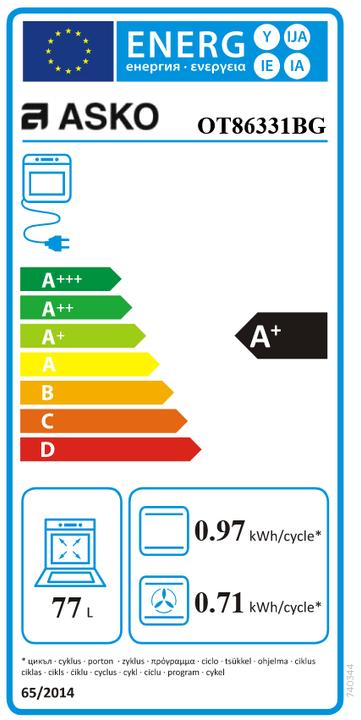Energie-Label Asko Backofen Black Glass EURO OT 86331BG Glassfront schwarz