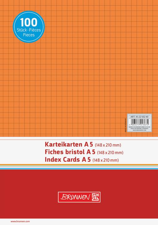Actual product image Index cards A5 chequered orange PU=100 pieces (A5, 180 g/m²)