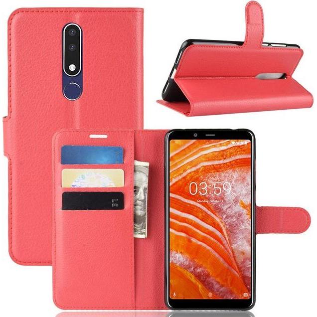 Thumbnail - MU Classic Litchi Leder Bookcover Series (Nokia 3.1 Plus), Smartphone Hülle, Rot