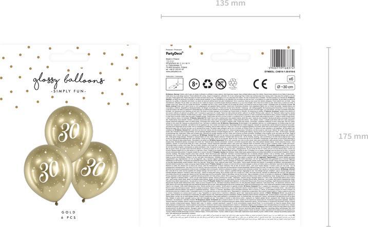 Image du produit Partydeco Ballon Or - 30 Ans (6pcs) (6 x)