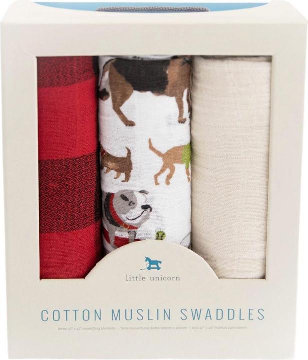 Actual product image little unicorn Cotton Muslin Swaddle 3 Pack - Woof (120 cm, 120 cm)