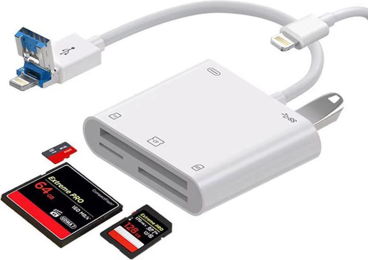 Actual product image PowerGuard DualHeadConnect USB-A/Lightning USB Photo SD Card CF Camera Cardreader (USB-A, Lightning)