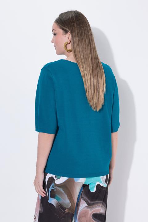 Produktbild Ulla Popken Pullover, elastischer Saum, V-Ausschnitt, Halbarm (60)