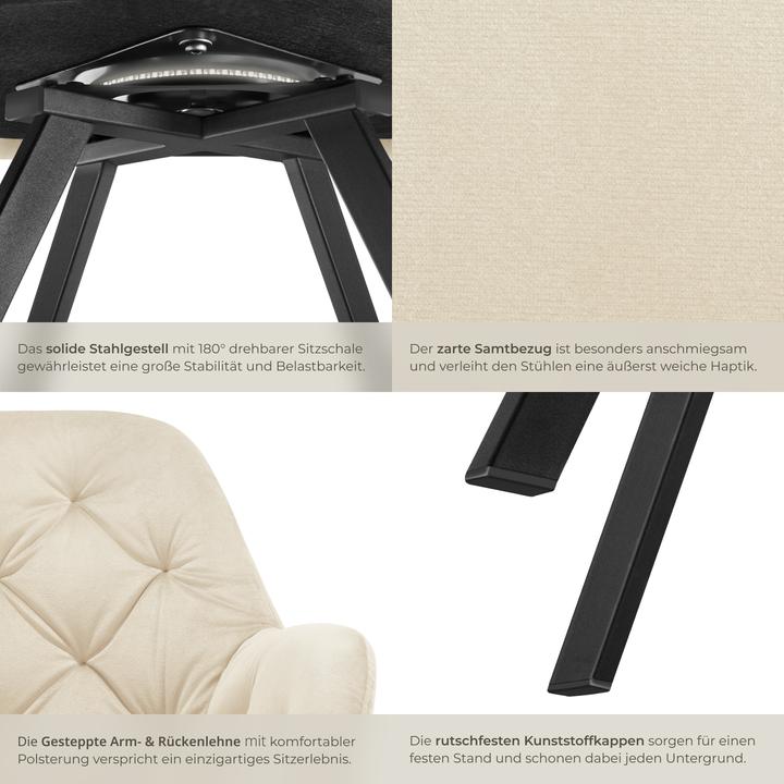 Image du produit tectake Fauteuil pivotant en velours Lucia, rembourré