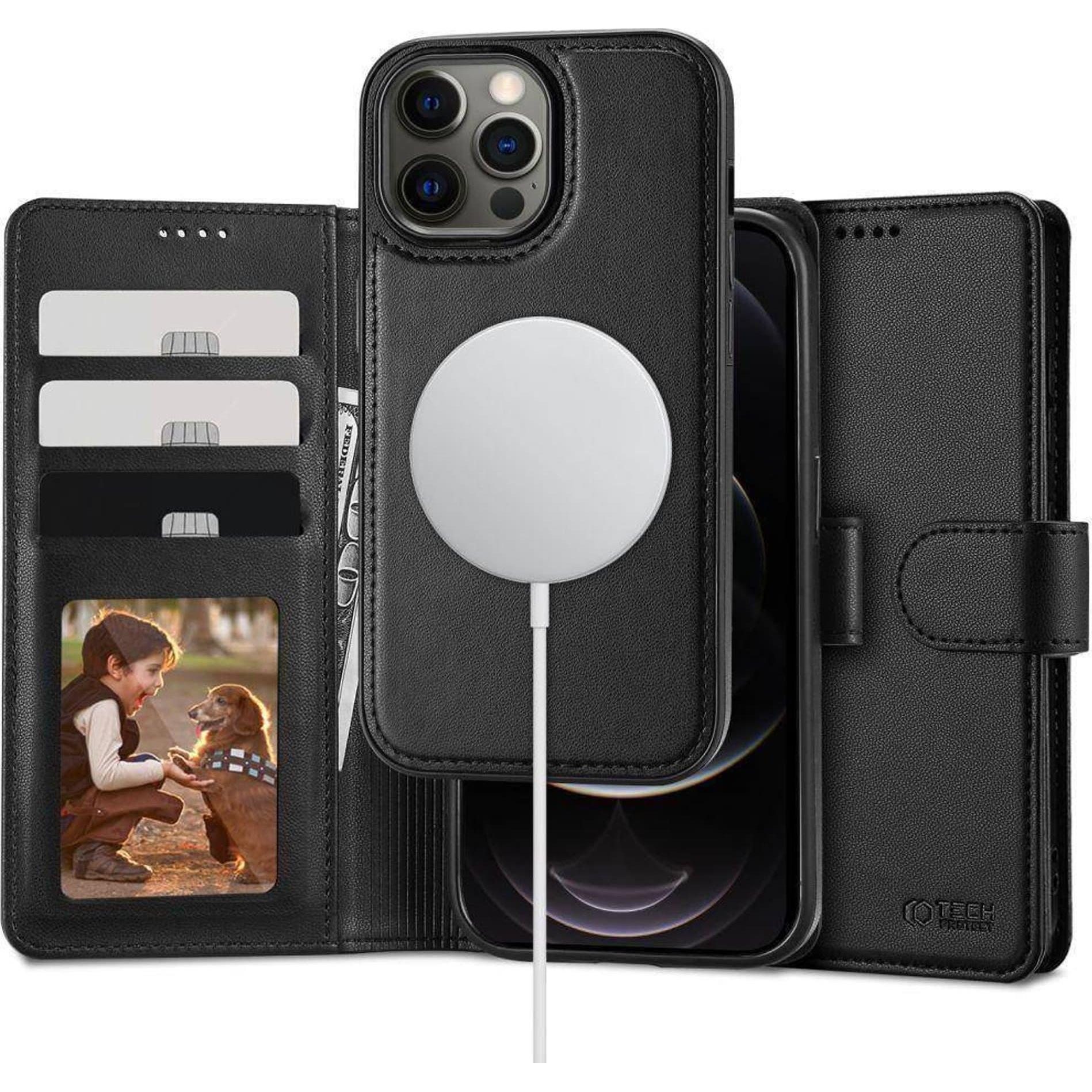 Tech-Protect Wallet Magsafe iPhone 12 / 12 Pro Black (Apple iPhone 12), Smartphone Hülle, Schwarz