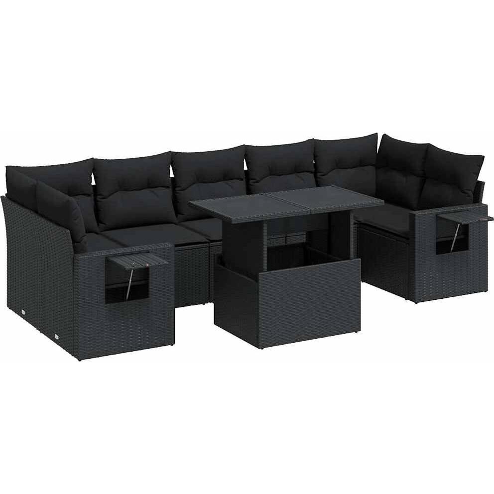 VidaXL, Gartenlounge, 8-tlg. Garten-Sofagarnitur mit Kissen Schwarz Poly Rattan