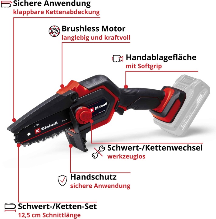 Actual product image Einhell 4600040 GE-PS 18/15 Li BL-Solo Power X-Change 18V Li-Ion cordless chainsaw (Battery chain saw)