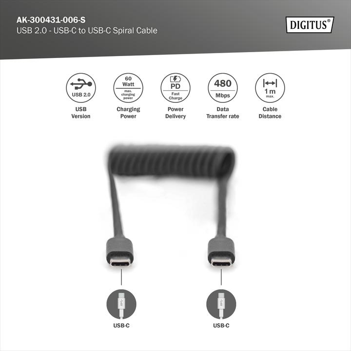Produktbild Digitus USB C — USB C (1 m, USB 2.0, 60 W)