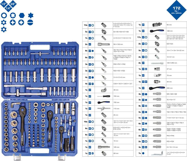Actual product image Brilliant Tools Socket set, 172 pcs, 1/4, 3/8, 1/2 (3/8", 1/4", 1/2")