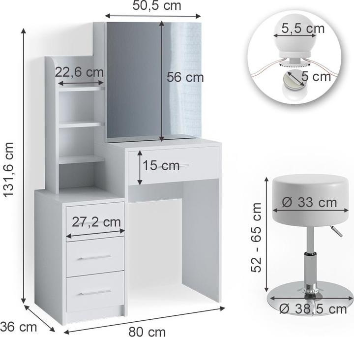 Image du produit Vicco Conrada avec tabouret et éclairage (80 x 36 x 132 cm)