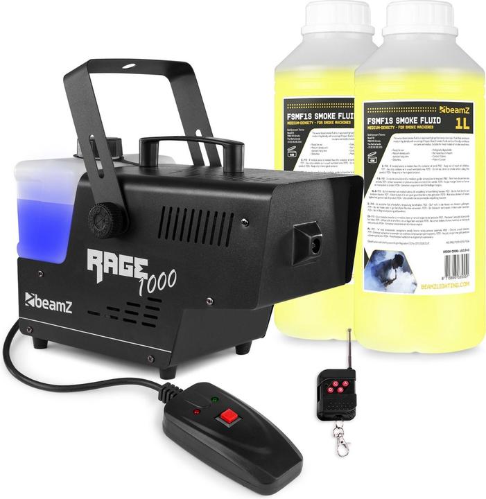 BeamZ Rage1000 Rauchmaschine mit 2 Litern Rauchflüssigkeit und drahtloser Fernbedienung - 1000W