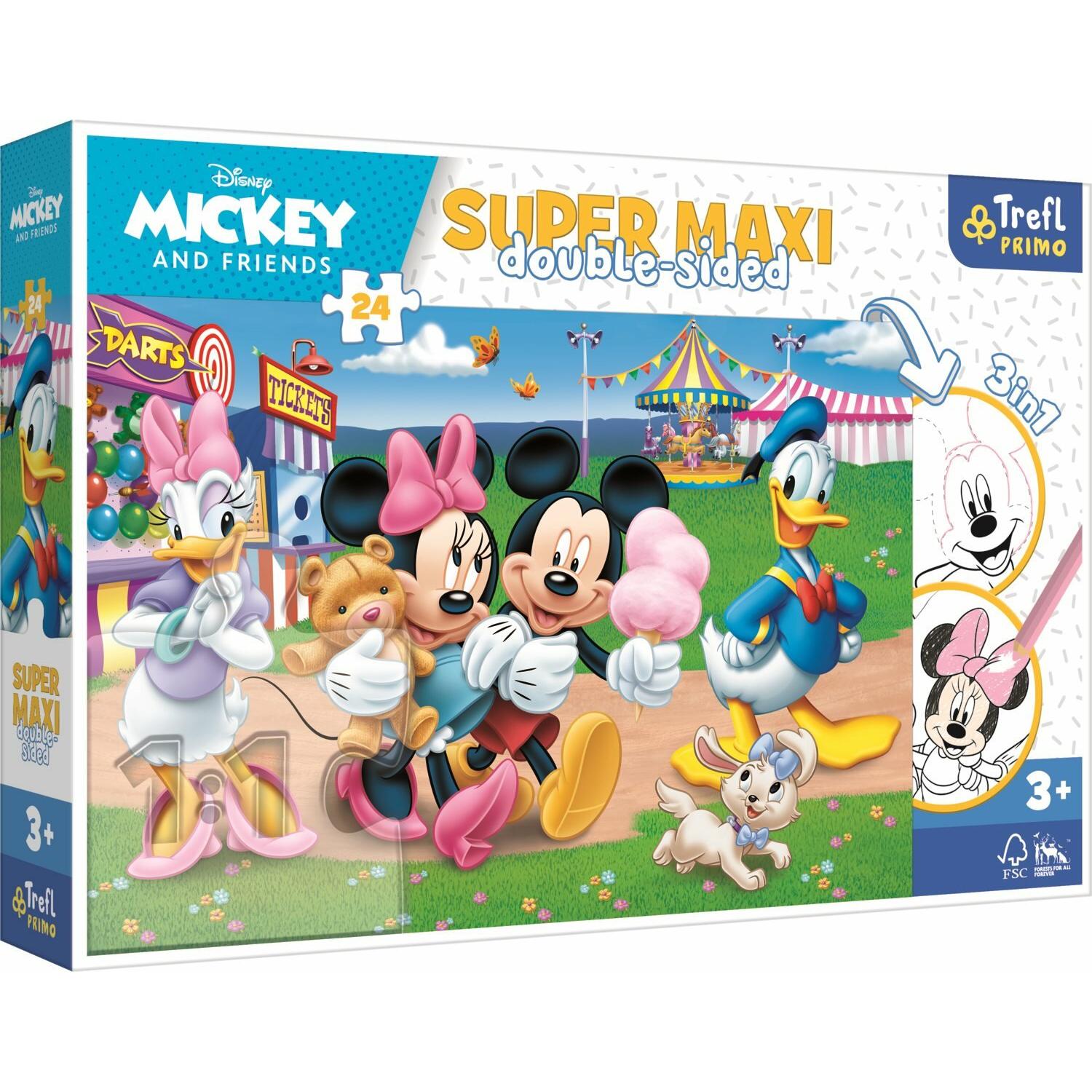 Trefl Puzzle dwustronne 24el SUPER MAXI 3w1 Mickey w wesołym miasteczku 41005 (24 Teile)