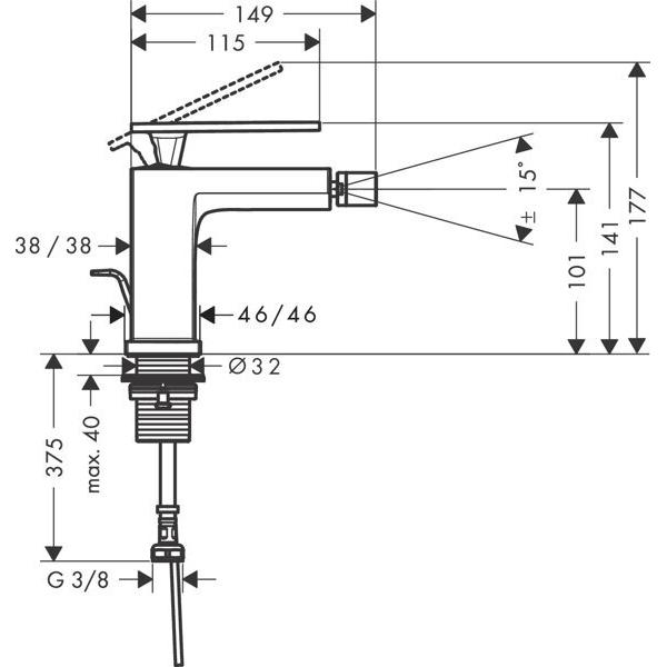 Thumbnail - hansgrohe, Badarmatur, Tecturis E Einhebel-Bidetmischer, Ausladung 149mm, mit Ablaufgarnitur, 73200