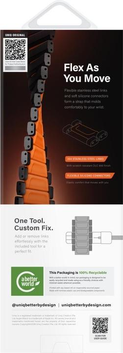 Actual product image Uniq Strova Flex Strap for Apple Watch 44/45/46/49mm Black Orange (Silicone, Stainless steel)