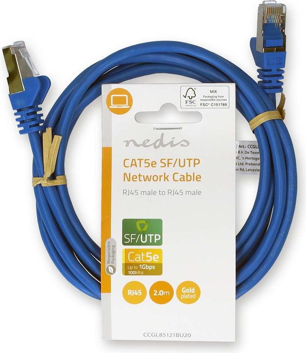 Immagine prodotto Nedis Cavo Cat 5e | SF/UTP | Spina RJ45 | Spina RJ45 | 2,00 m | Rotondo | PVC | Blu | Etichetta (S/FTP, CAT5e, 2 m)