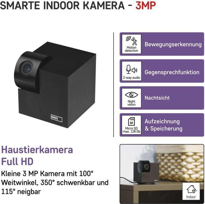 Immagine prodotto Emos Telecamera di sorveglianza rotante GoSmart IP-110 CUBE con WiFi (2304 x 1296 Pixels)