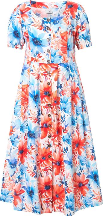 Immagine prodotto Ulla Popken Maxi abito in misto lino con inserti a punto smock, scollo rotondo e mezze maniche (62)