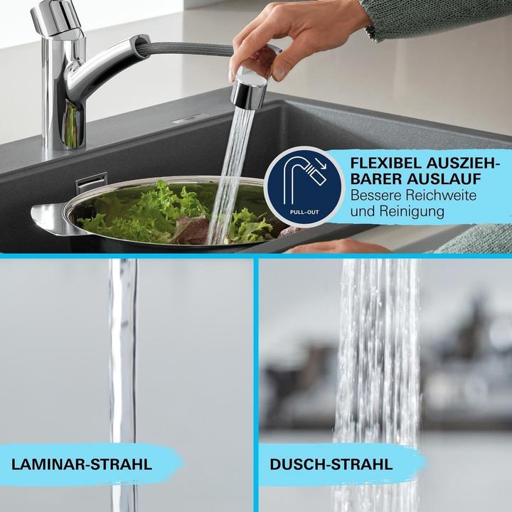 Produktbild Grohe Start QuickFix, Küchenarmatur, herausziehbar, schwenkbarer Auslauf, mit 2 Strahlarten, chrom