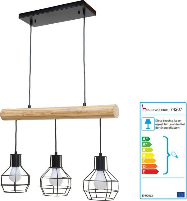 Image du produit Swisshandel24 Lampe à Suspendre, Industrial Vintage Bois Métal Noir - 3 Abat-jour Grille (E27)