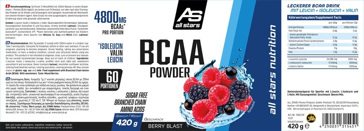 Nutritional values and ingredients All Stars BCAA Powder (Berry, 1 pcs., 420 g)