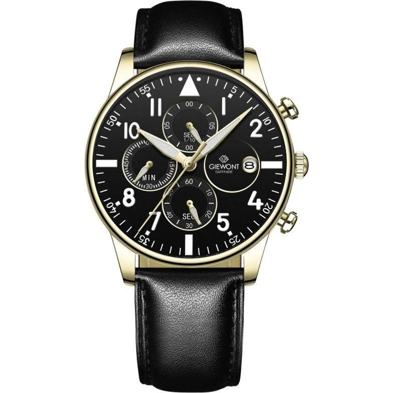 Giewont, Orologio da polso, Zegarek Zegarek Męski Chronograph Sapphire Czarno Złoty GW5630-A4, Nero, Oro, (Cronografo)