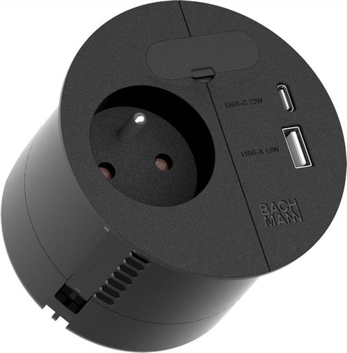Actual product image Bachmann LOOP IN CHARGE UTE socket outlet USB A/C angled plug, black (938.202) (1 x, CEE 7/5, CEE 7/3, 2 m)