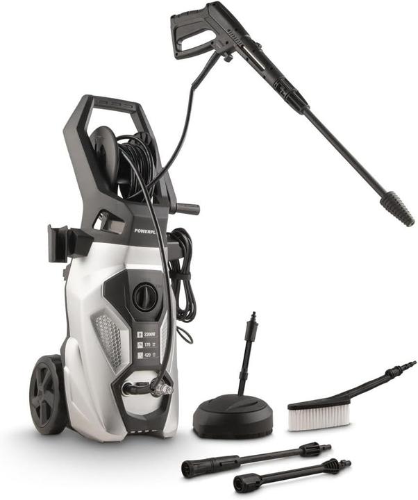 Powerplus Electric Pressure Washer with Start-Stop Function, 170 Bar, 50°C, 8m Hose and Accessories (Electrical connection)