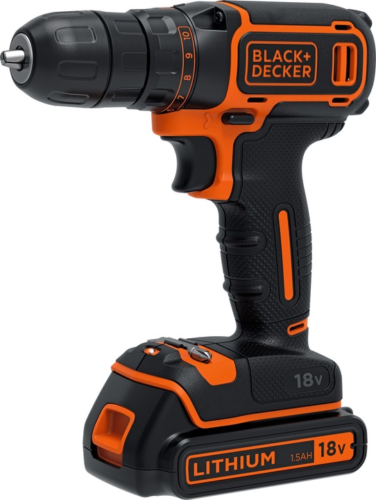 Actual product image Black & Decker BLACK+DECKER BDCDC18B-QW Accuboormachine - 18V - incl. charger en 2 accus (Rechargeable battery operated)