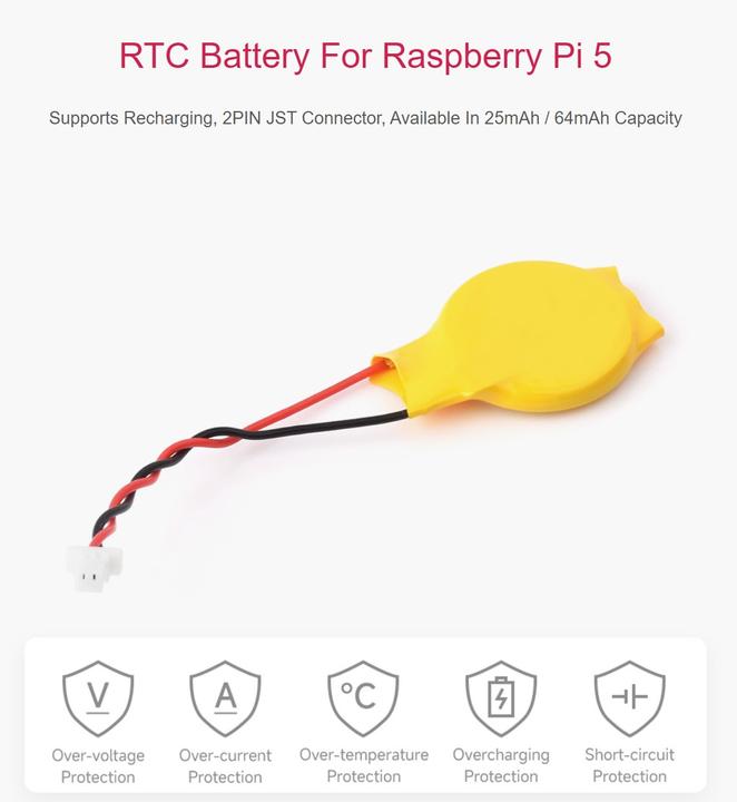 Actual product image WaveShare RTC Battery 64mAh for Raspberry Pi 5